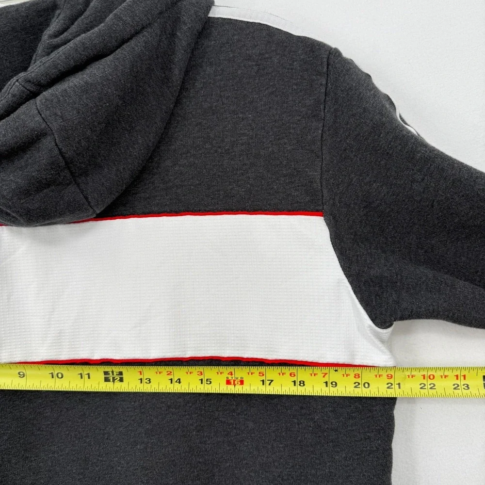 Adidas Originals Men's L Hoodie Trefoil Logo 3 Stripe Pullover Gray Red DW5895